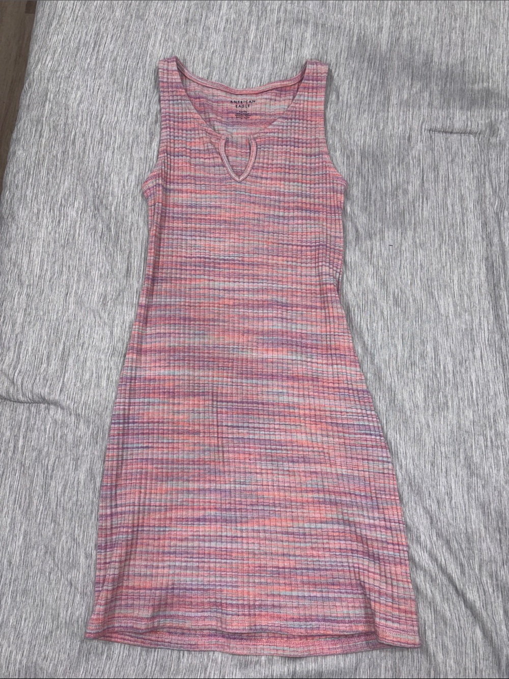 American Eagle Outfitters Pink Multi Ribbed Keyhole Tank Midi Dress